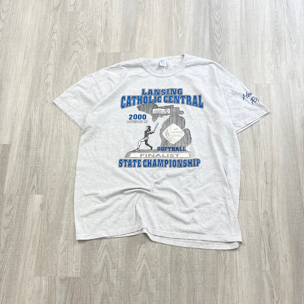 VINTAGE 2000 Lansing Catholic Central Softball Shirt Size Extra Large XL Gray